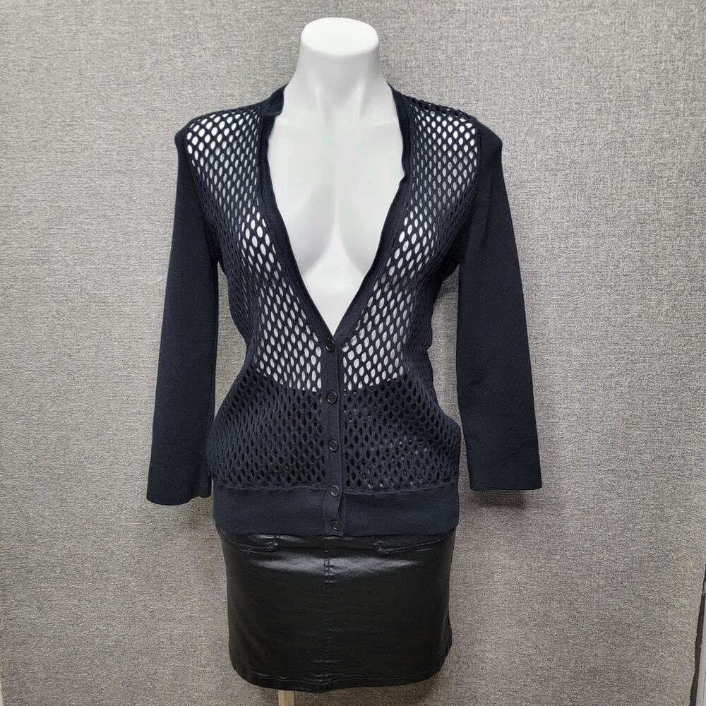 AKRIS PUNTO CARDIGAN WITH MESH FRONT PANELS, SIZE 10